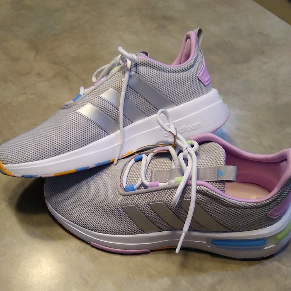 Adidas Girls Gray and Purple Sneakers Brand New